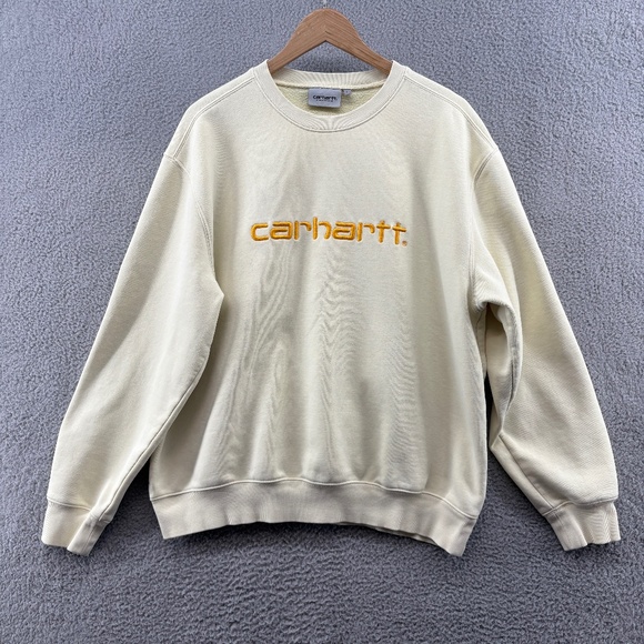 Carhartt WIP Carhartt Sweat Crewneck Embroidered Logo Pale Yellow Size L - Picture 1 of 14